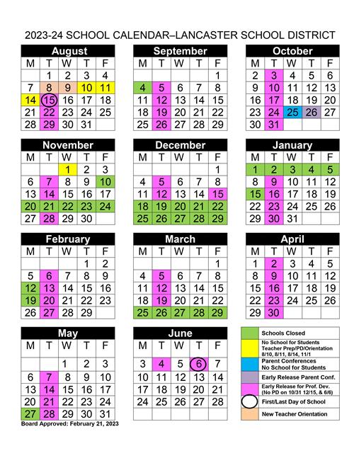 Student Calendar for the 2023-2024 School Year